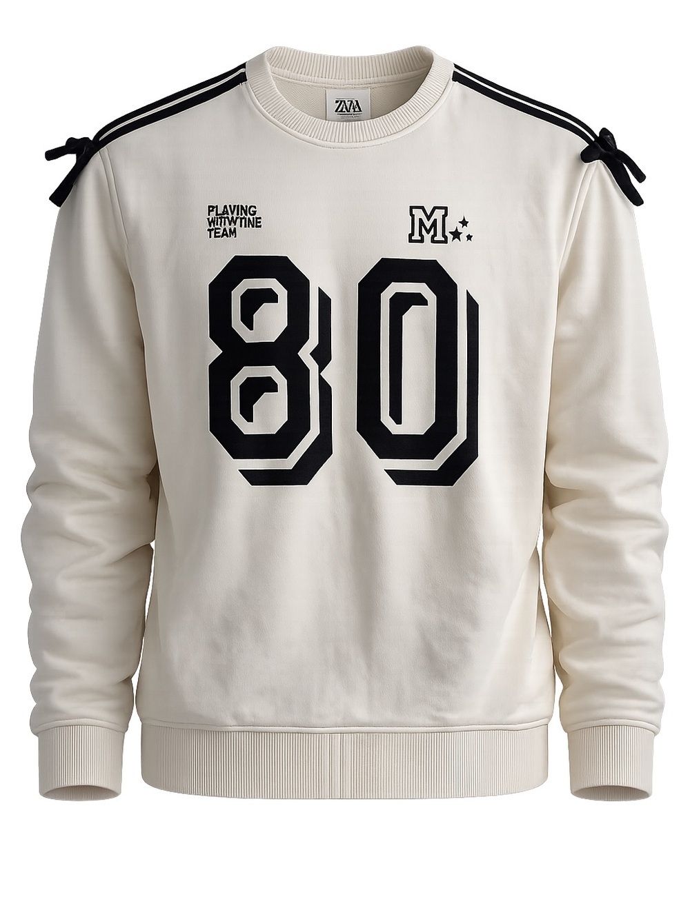 Zara Teen Cream Crewneck Sweatshirt with Black '80' Graphic Sz 14